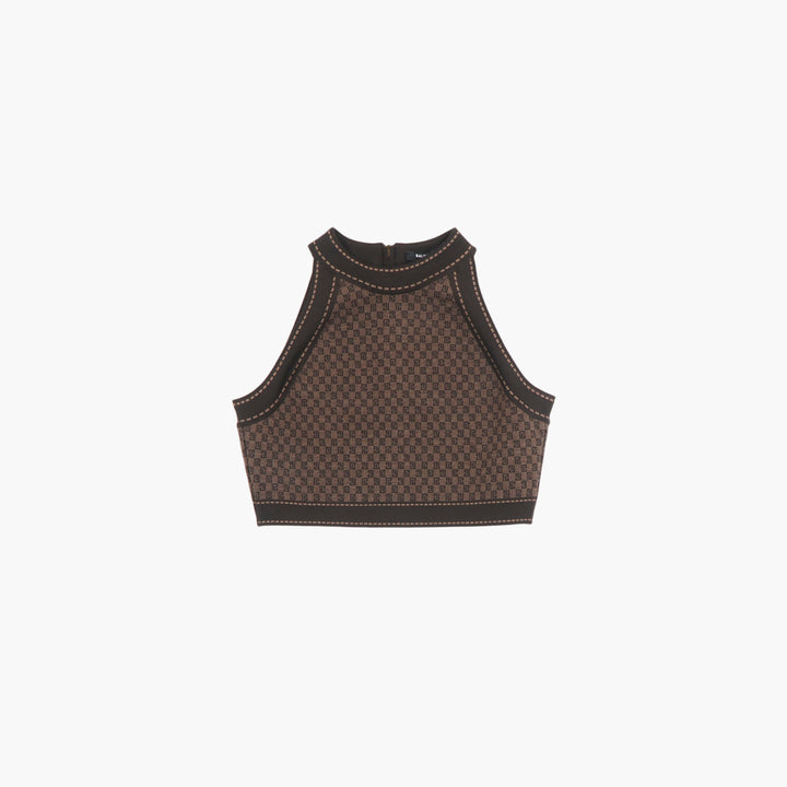 Balmain Sleeveless Checkered Knit Top