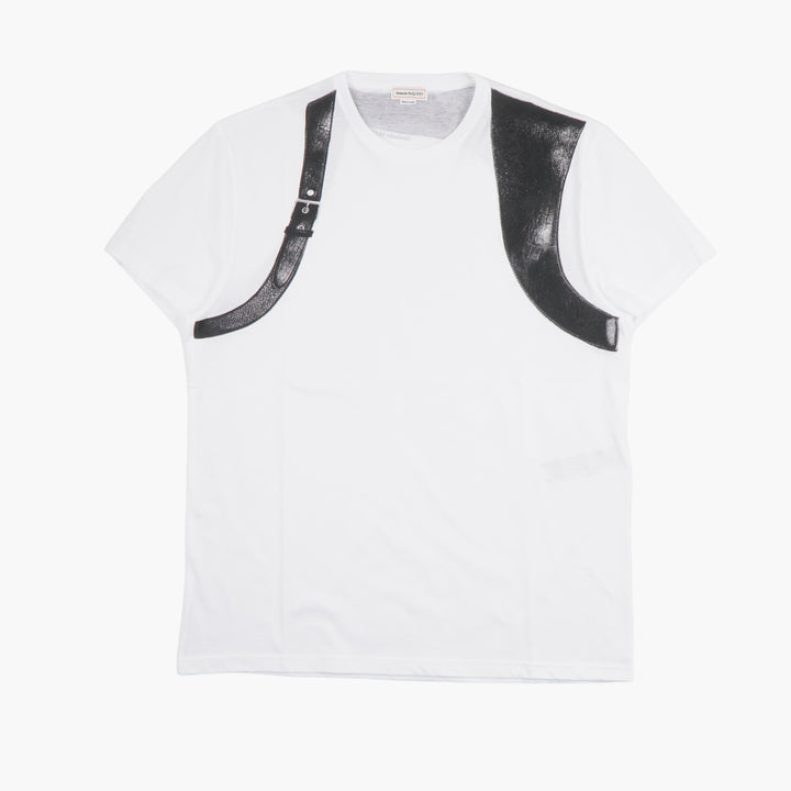 ALEXANDER MCQUEEN White T-Shirt with Unique Leather Harness Detail - Made in Italy