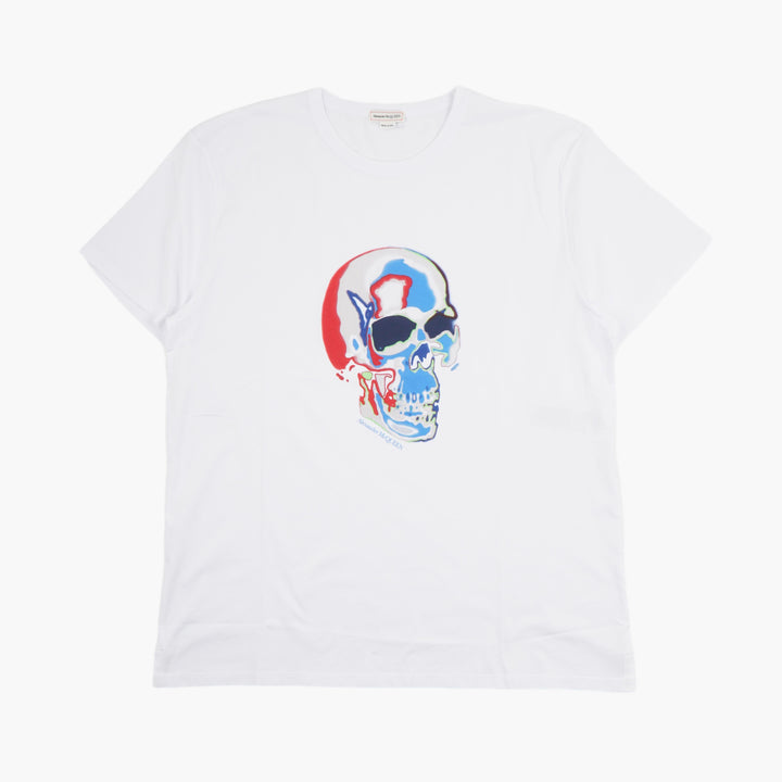 ALEXANDER MCQUEEN T-shirt bianca-multicolore con motivo artistico a teschio