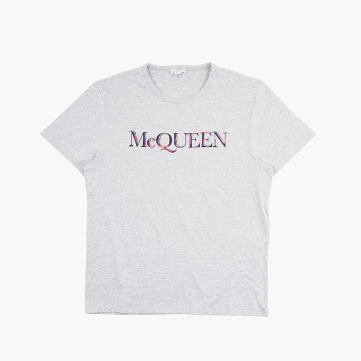 ALEXANDER MCQUEEN T-shirt grigia-multicolore con design del logo iconico