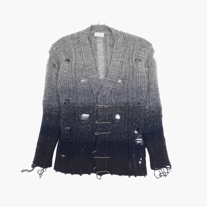 OFF-WHITE Gradient Knit Cardigan in Grey-Navy