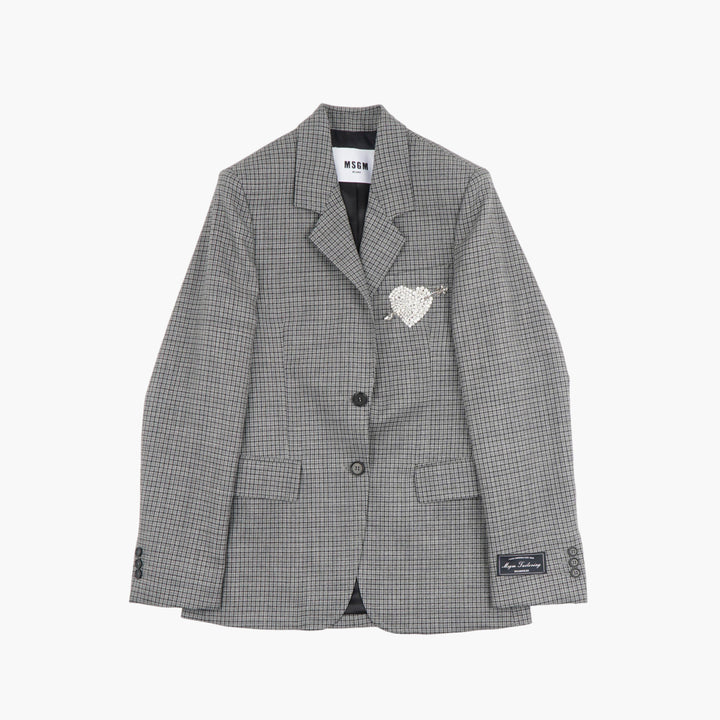 Blazer grigio-multi MSGM con motivo a quadri e decorazioni a cuore