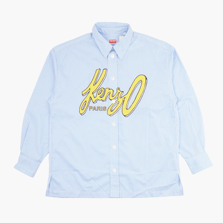 KENZO Men's Light Blue Logo Striped Shirt