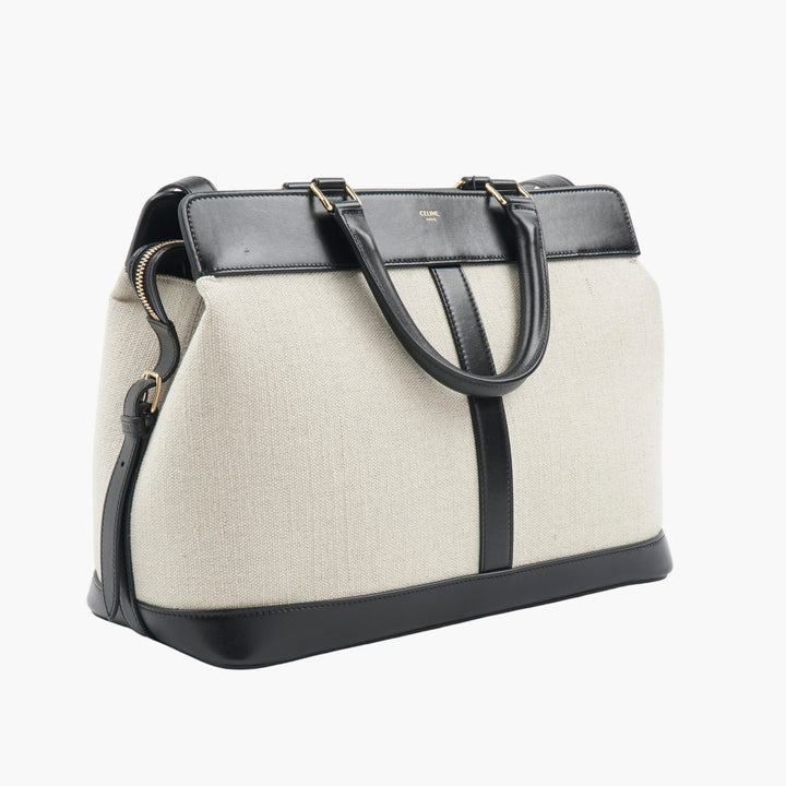 Céline Tote Bag – Luxurious Ivory-Black Canvas and Leather Handbag Made in Italy