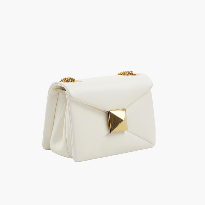 Valentino White-Gold Handbag with Square-Shaped Gold Clasp