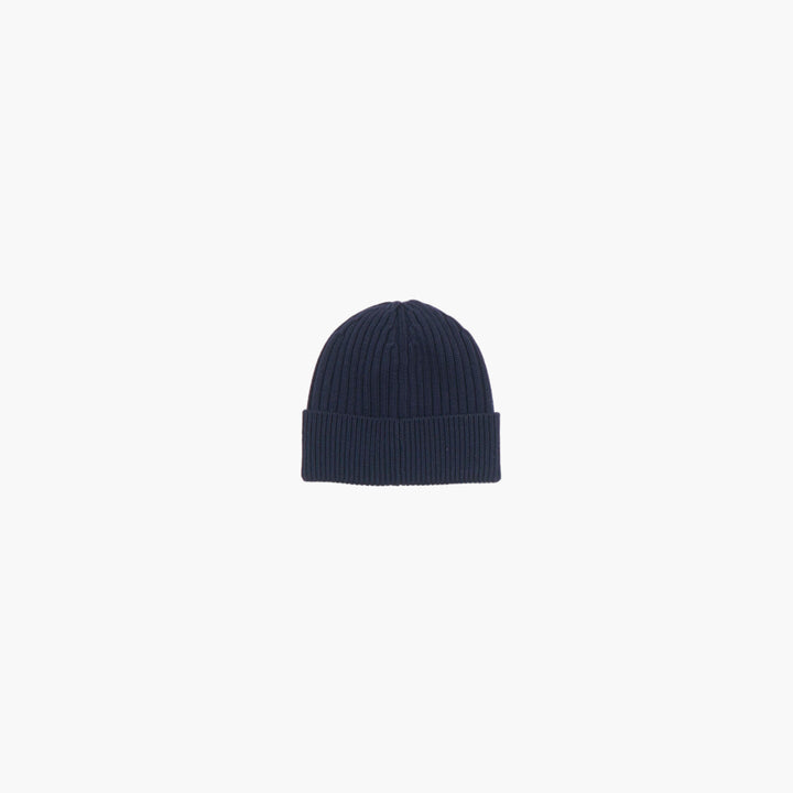 Moncler Navy Wool Beanie Hat with Iconic Logo