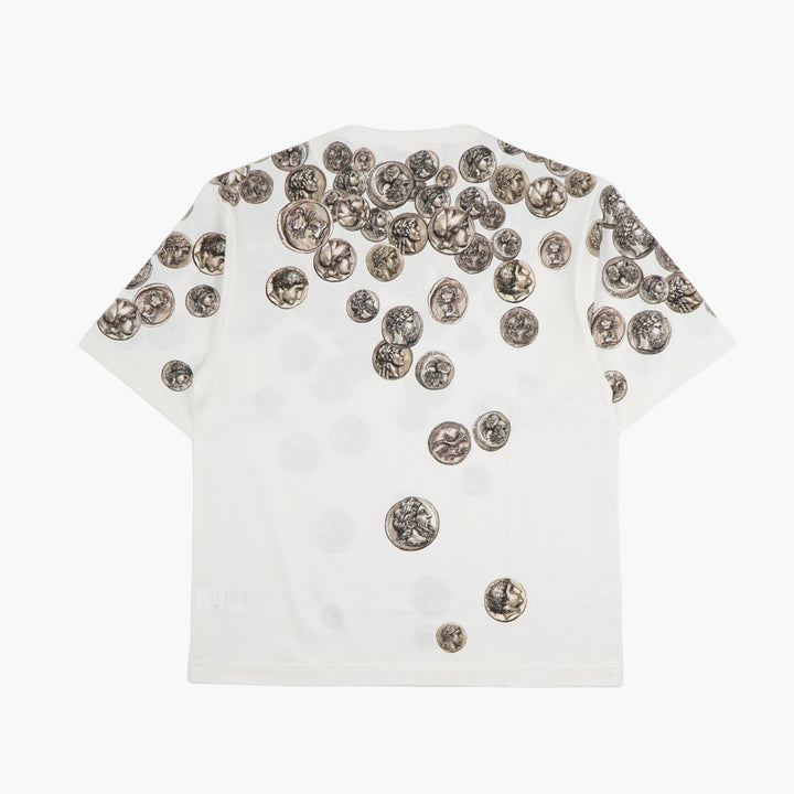 Dolce & Gabbana White-Brown Coin Motif T-Shirt Made in Italy