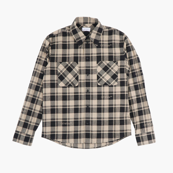 Off-White Plaid Shirt Beige-Black with Embroidered Logo Detail