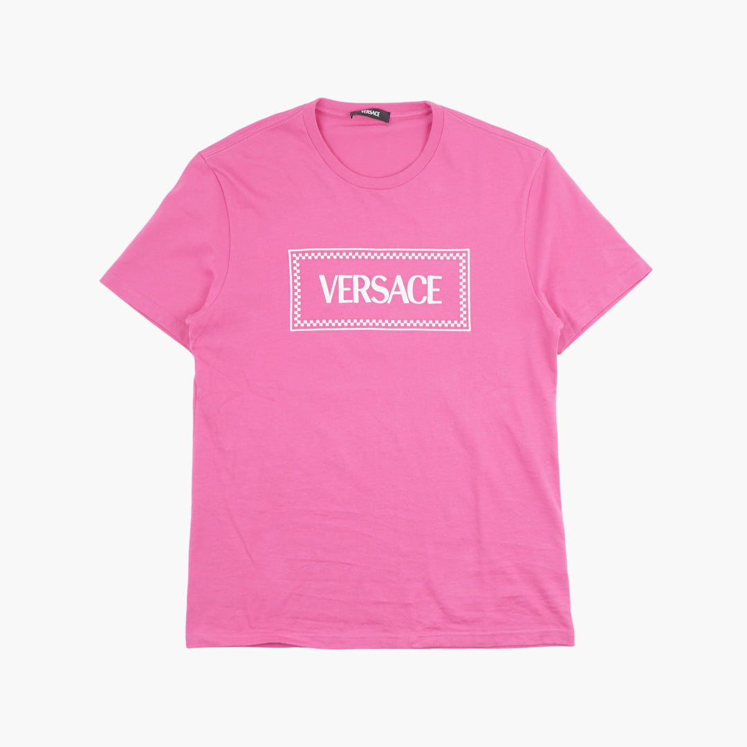 T-shirt con logo fucsia-bianco da donna Versace