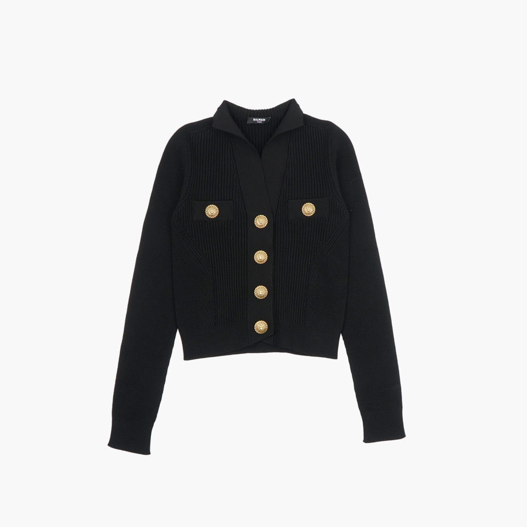 Balmain Knitted Sweater with Gold Button Detailing - Black/Gold