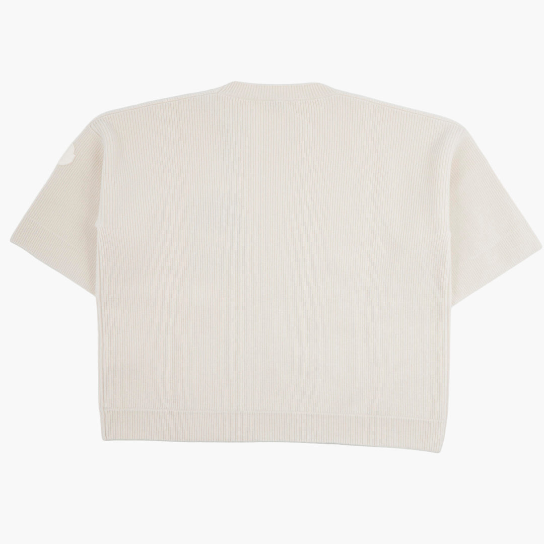 MONCLER Short-Sleeve Sweater in Soft Beige with Ribbed Texture