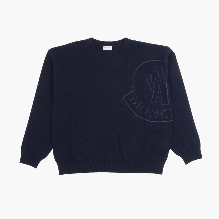 MONCLER Men's Classic Navy Blue Sweater with Embossed Logo