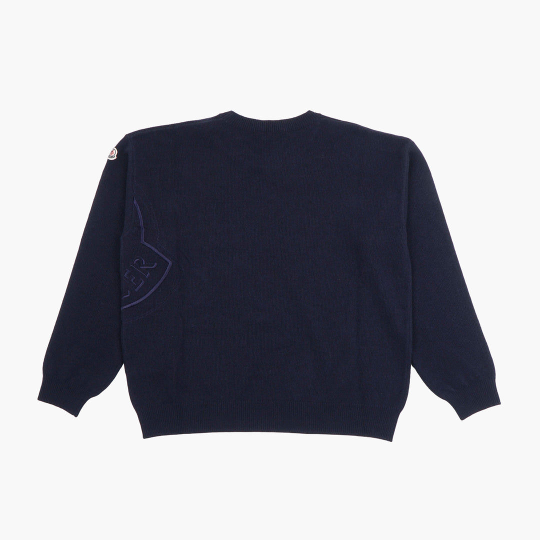 MONCLER Men's Classic Navy Blue Sweater with Embossed Logo