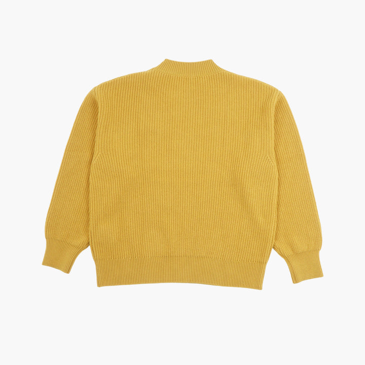 Moncler Ribbed Knit Mustard Sweater with Logo Patch - Luxury Men's Wear