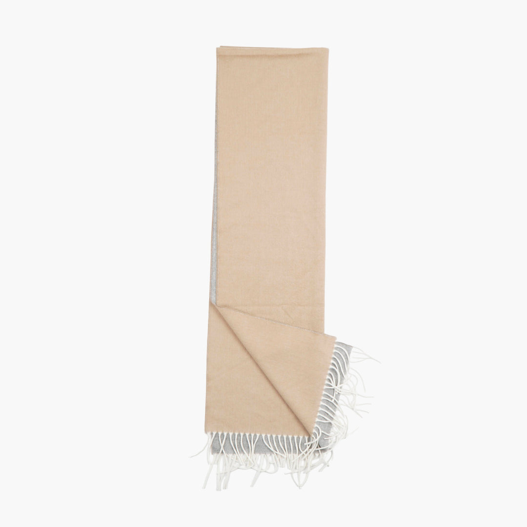 Loro Piana Luxurious Beige-Grey Scarf with Fringe Detailing