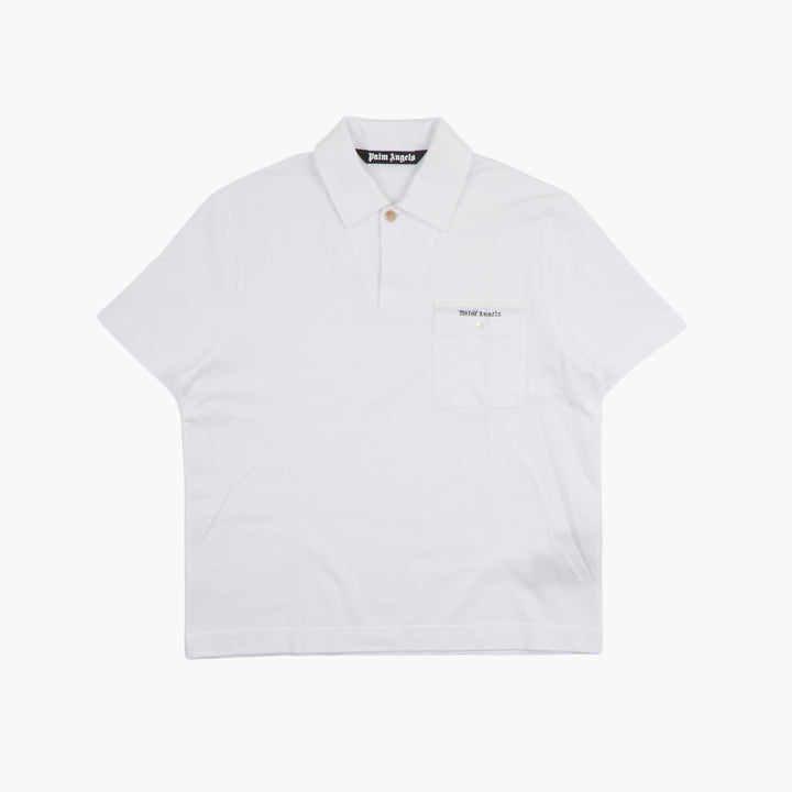 Palm Angels Men's White Polo Shirt with Chest Pocket - Classic Style and Comfort