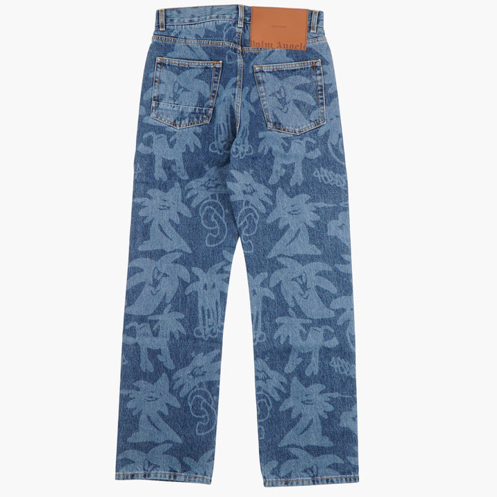 Jeans in denim con motivo artistico Palm Angels Palm Tree