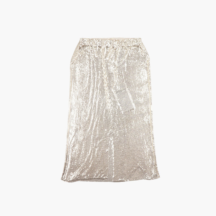 MAX MARA Silver Sequin Skirt - Glamorous Evening Wear with Elastic Waistband