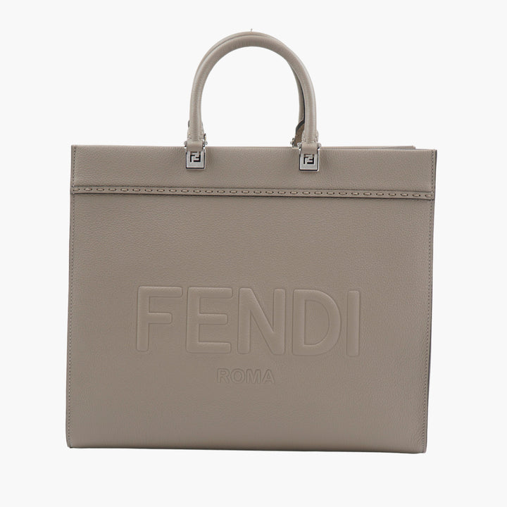 FENDI Elegant Grey Leather Handbag with Embossed Logo - Made in Italy