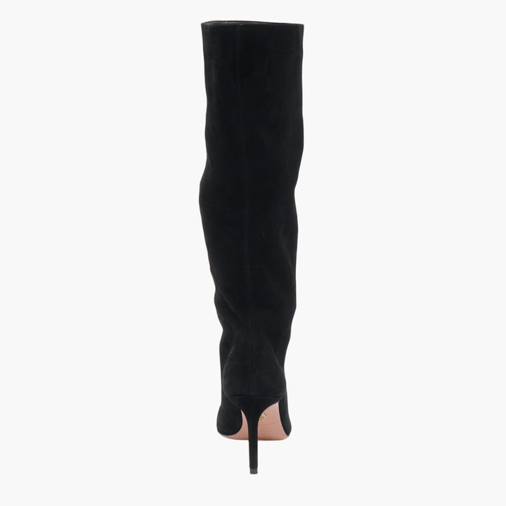 AQUAZZURA Nero Suede Black Knee-High Boots with Stiletto Heel - Made in Italy