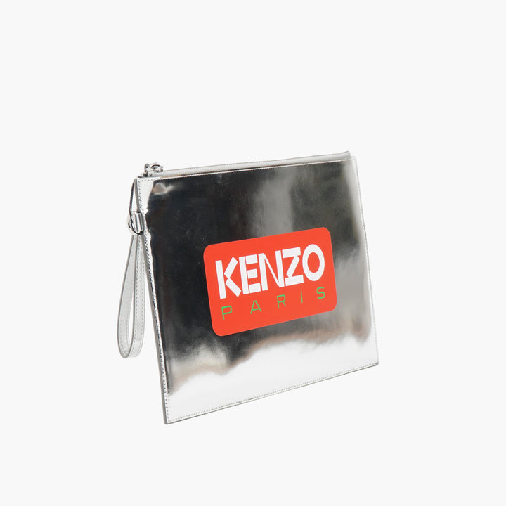 KENZO Metallic Silver-Multi Clutch Bag with Logo