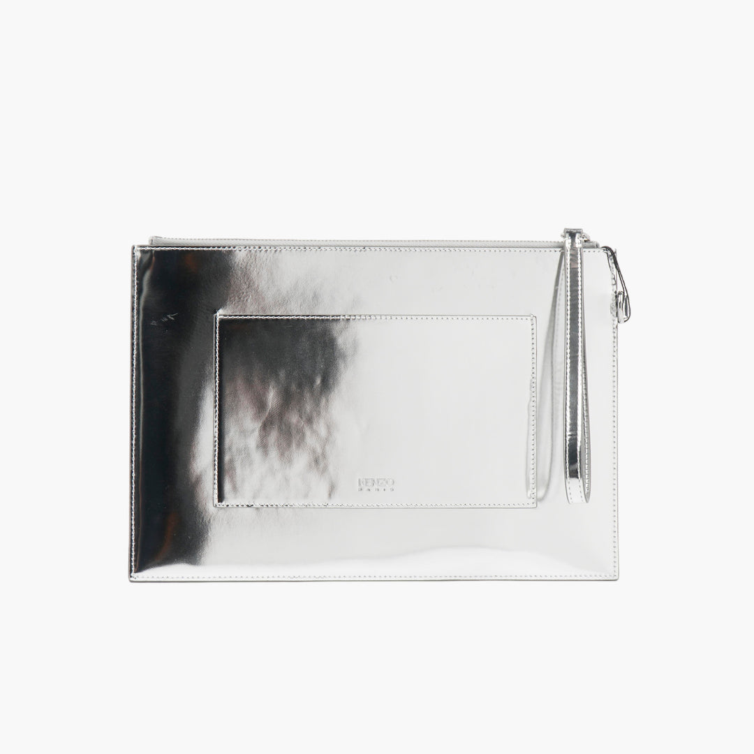 KENZO Metallic Silver-Multi Clutch Bag with Logo