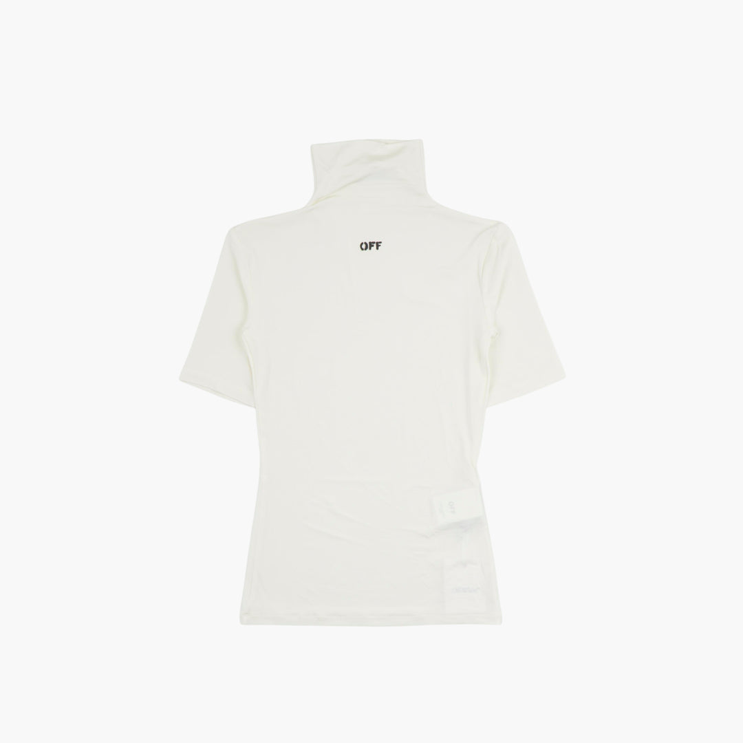 OFF-WHITE Turtleneck Top in Ivory-Black with Minimalist Aesthetic and Subtle Branding