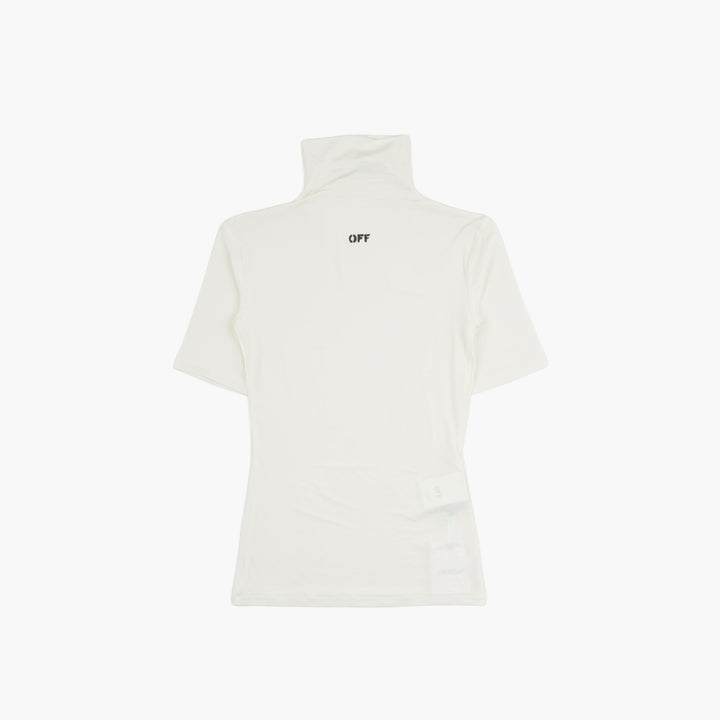 OFF-WHITE Turtleneck Top in Ivory-Black with Minimalist Aesthetic and Subtle Branding