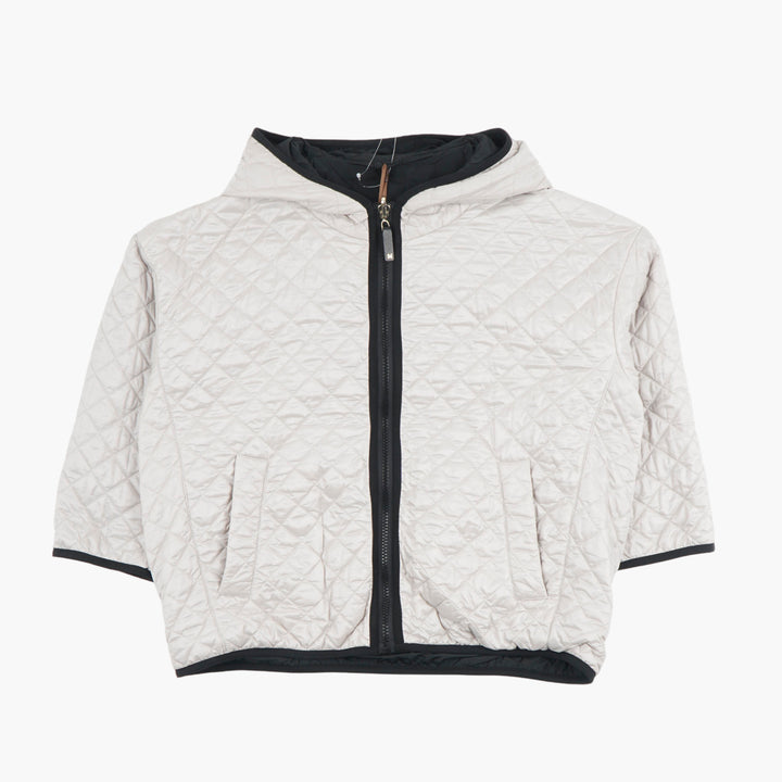 Max Mara Quilted Jacket with Hood and Black Trim - Beige-Black