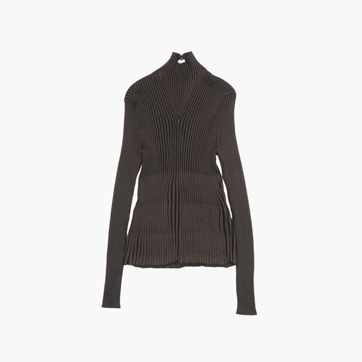 Bottega Veneta Ribbed Knit Top in Marrone - Made in Italy