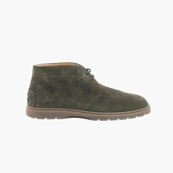 TOD'S Olive-Green Suede Ankle Boots with Rubber Sole