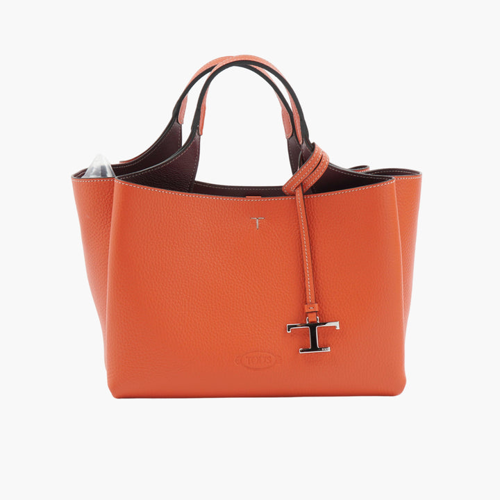 Tod's Women's Elegant Orange Leather Handbag with Signature T-logo