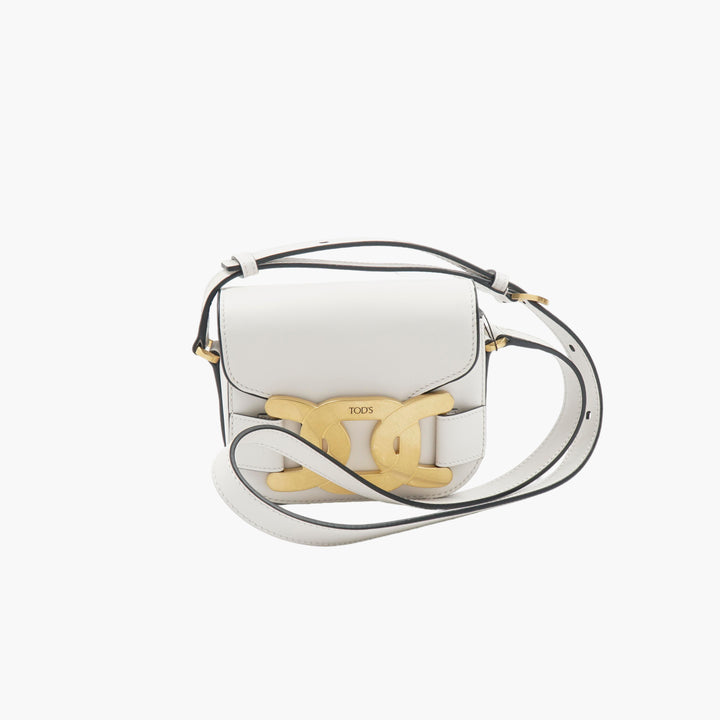 TOD'S Leather Crossbody Bag - White-Gold with Adjustable Shoulder Strap and Gold-Tone Logo Detail