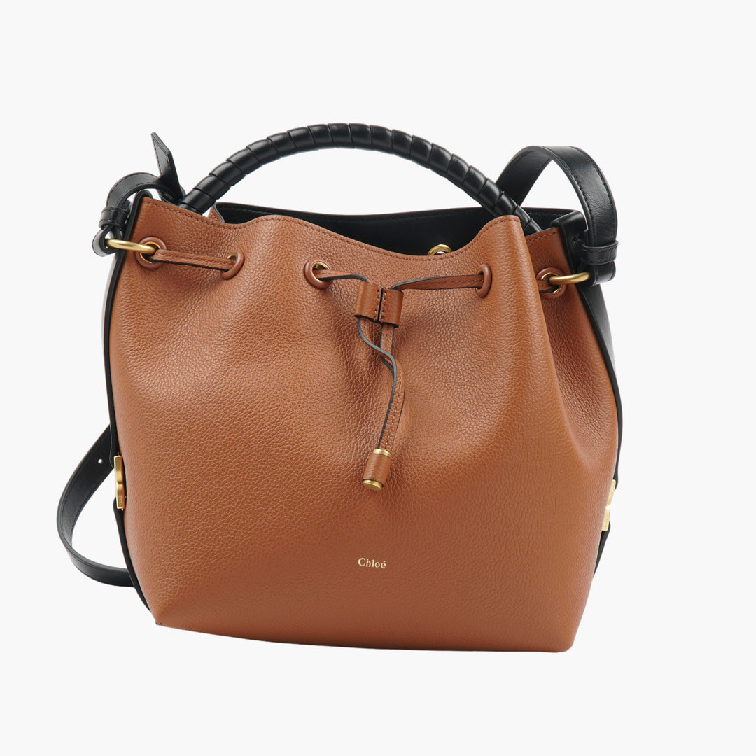 Chloè Elegant Brown-Black Leather Handbag with Adjustable Strap