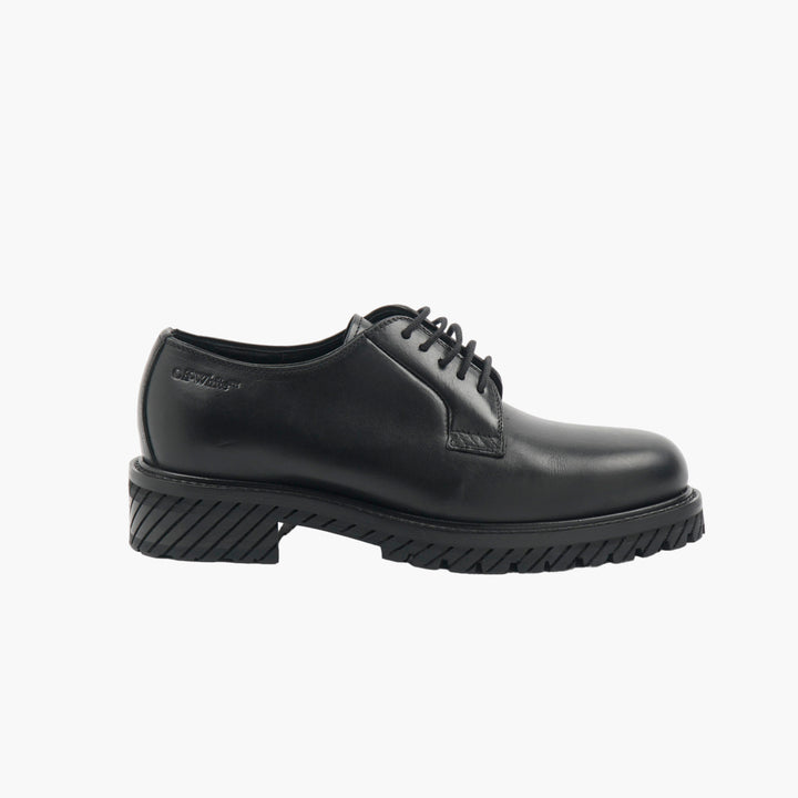 OFF-WHITE Black Leather Lace-Up Shoes with Textured Rubber Sole