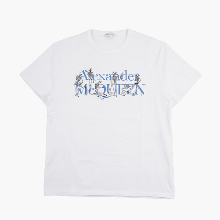 Alexander McQueen Skeleton Artwork Graphic T-Shirt in White-Multi