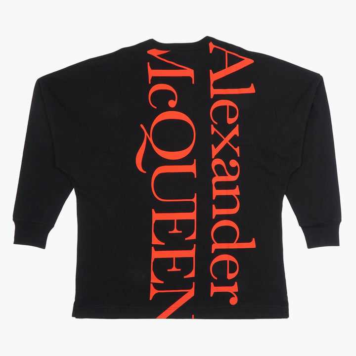 ALEXANDER MCQUEEN T-Shirt a Manica Lunga Nera-Rossa con Logo Rosso - Made in Italy