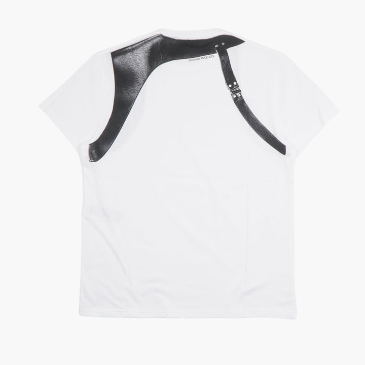 ALEXANDER MCQUEEN White T-Shirt with Unique Leather Harness Detail - Made in Italy