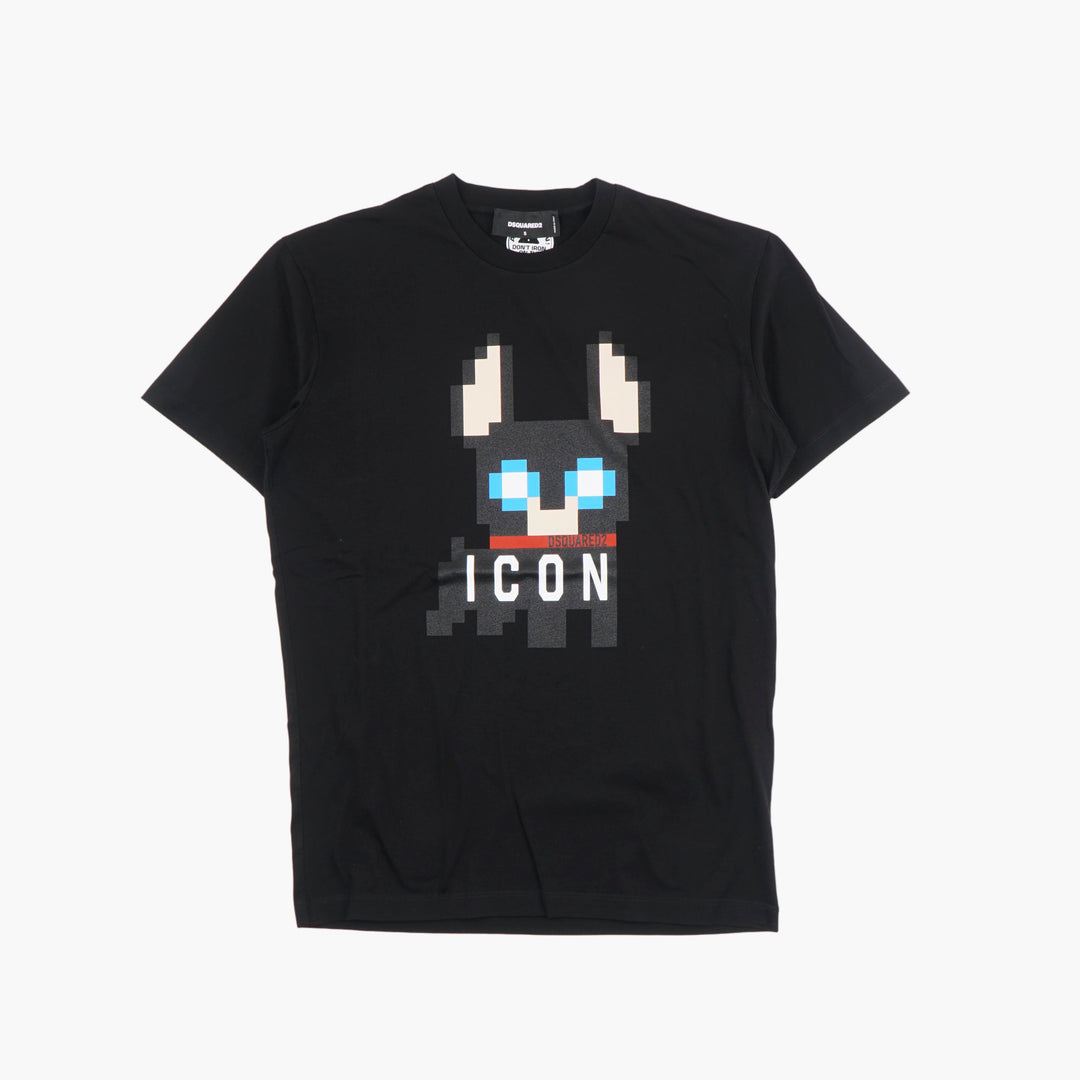 DSQUARED2 "ICON" Pixelated Graphic Black T-Shirt