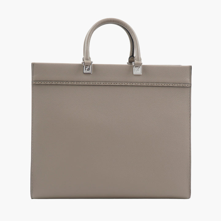 FENDI Elegant Grigio Leather Handbag with Embossed Logo - Made in Italy