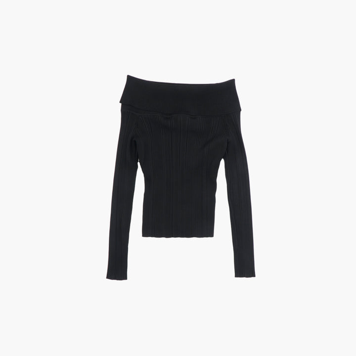 SELF PORTRAIT Off-The-Shoulder Ribbed Knit Top in Black