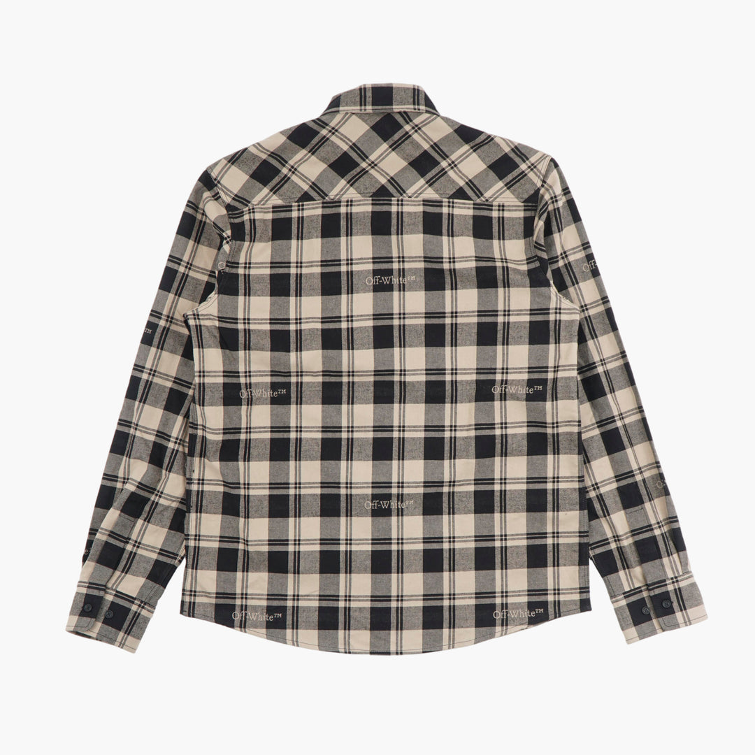 Off-White Plaid Shirt Beige-Black with Embroidered Logo Detail