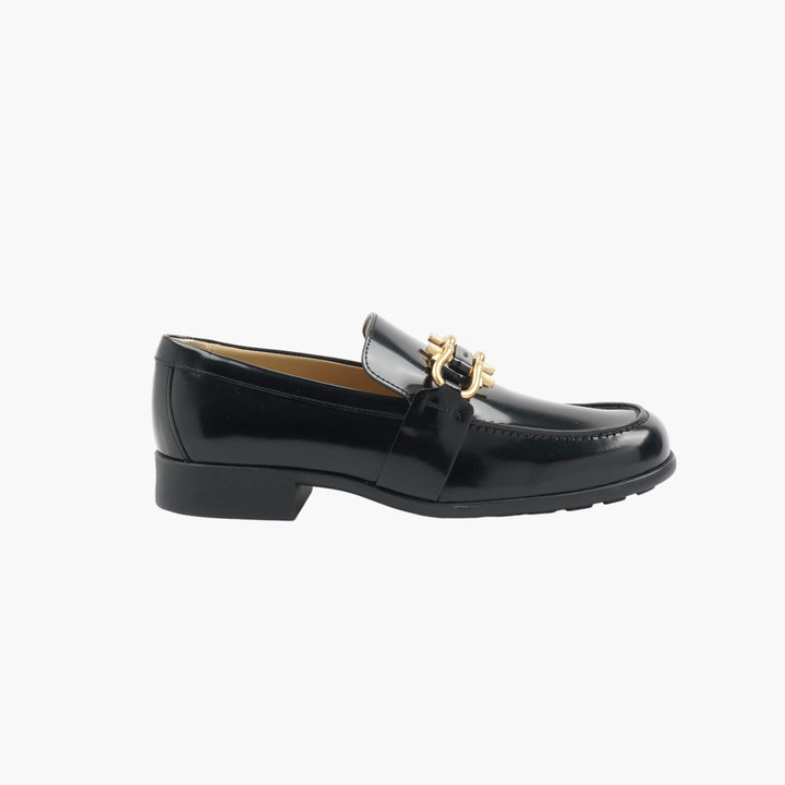 Bottega Veneta Black Leather Loafers with Gold-Tone Hardware