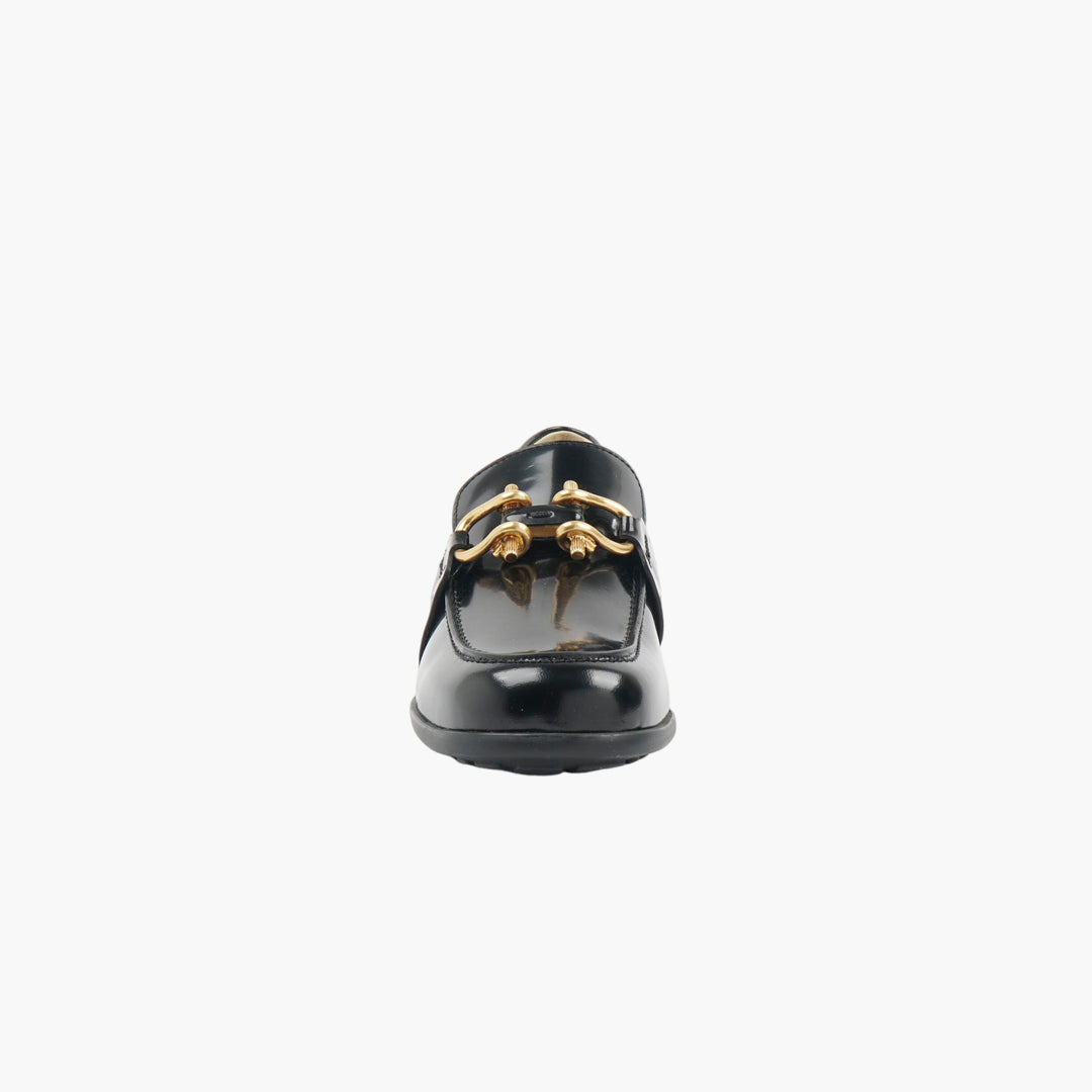 Bottega Veneta Black Leather Loafers with Gold-Tone Hardware