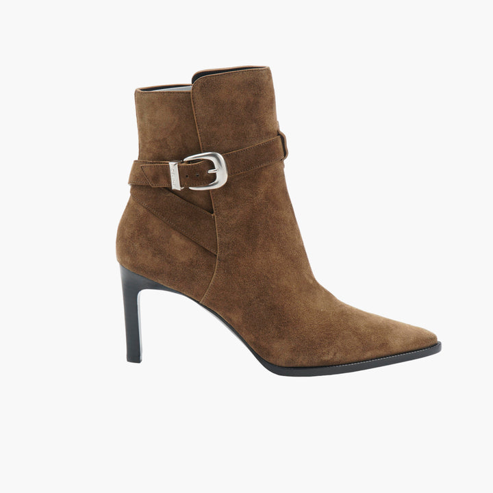 Céline Suede Ankle Boots with Buckle Strap in Brown-Gold