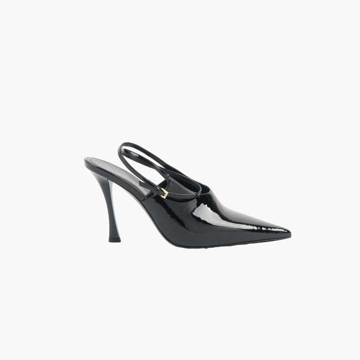 Mules Givenchy in pelle verniciata nera lucida con tacco alto e tacco a spillo