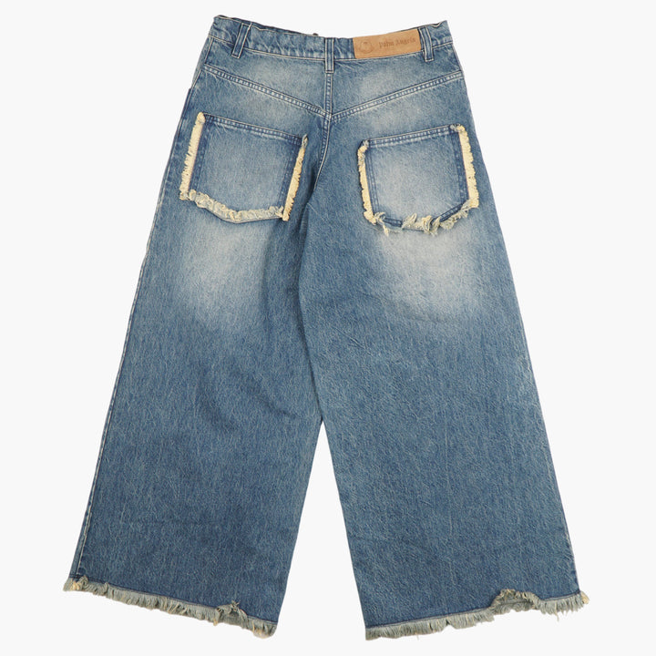 MONCLER Wide-Leg Jeans with Frayed Hem and Drawstring Waist in Denim