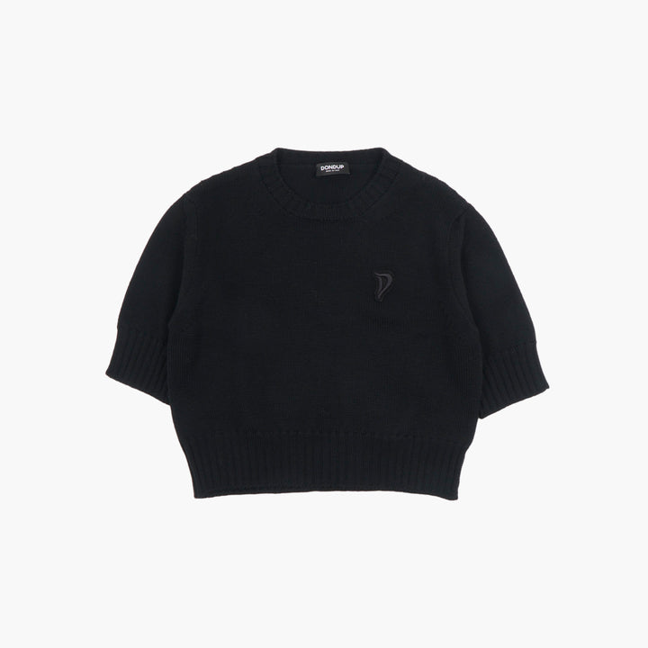 Maglione Dondup nero a maniche corte con logo discreto