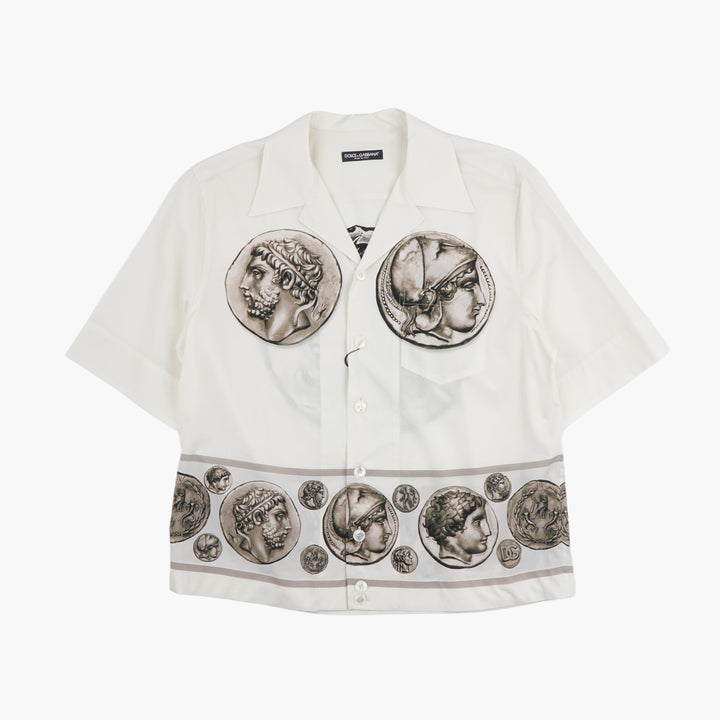 Camicia da uomo Dolce &amp; Gabbana con stampa squisita in bianco-multi con colletto classico