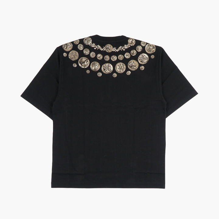 Dolce & Gabbana Men's Black T-Shirt with Metallic Coin Embellishments Made in Italy